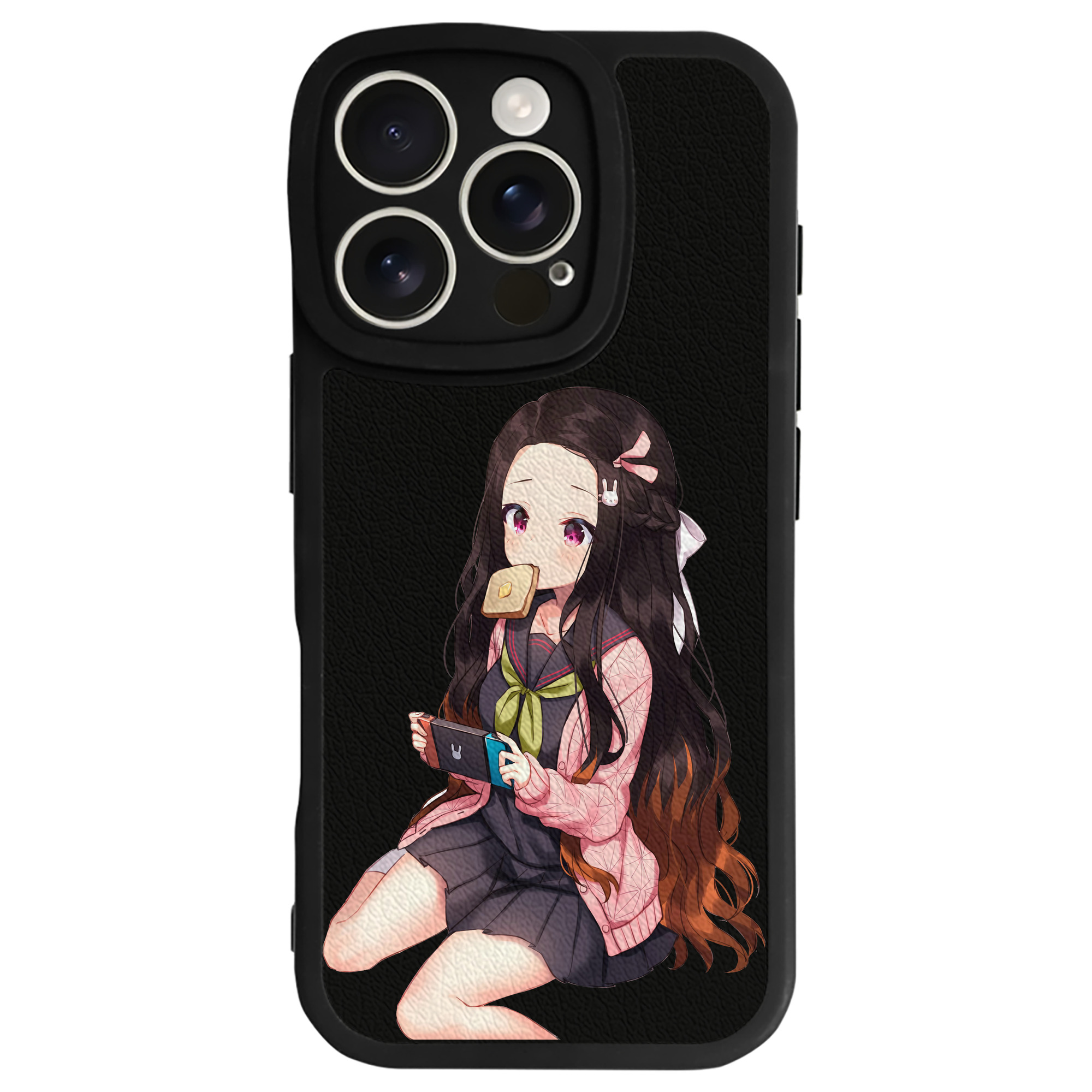 （画像用） 鬼滅の刃（きめつのやいば）竈門 禰󠄀豆子／かまど ねずこ Kamado Nezuko 【iPhone 16シリーズ対応】シリコンスマホケース（レザー調） 材質：シリコン